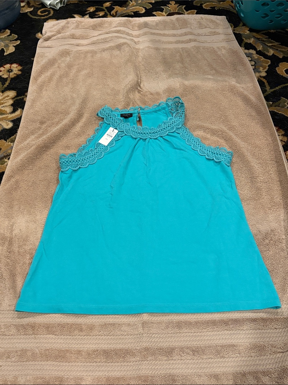 Talbots Teal Crochet-Trim Halter Tank Top